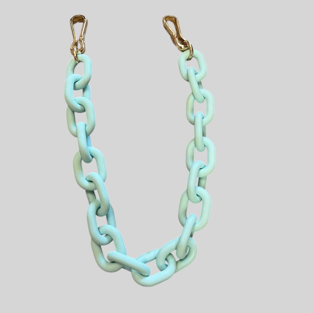 Teal Chunky Chain Strap Purse Handle Gold Hardware Statement